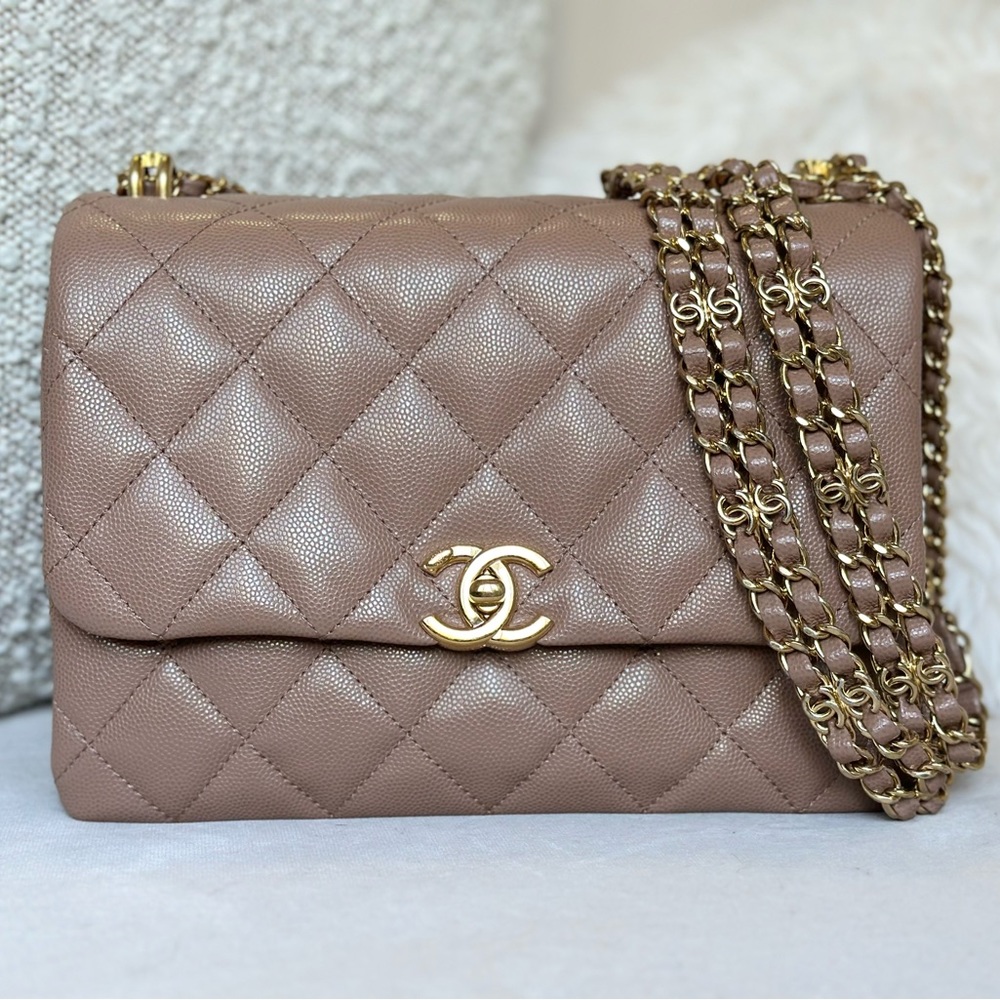SOLD 🔥Highly Coveted🦄 Chanel Coco First 22k Small Dark Beige Caviar Bag